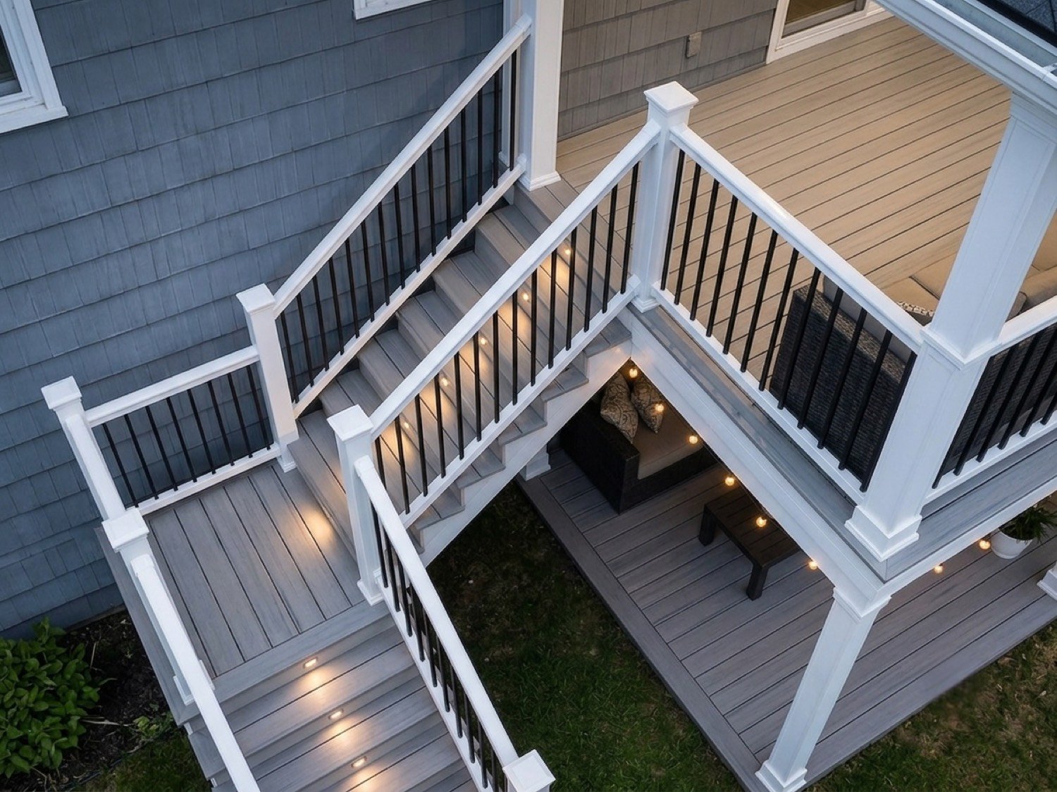 Covered deck and rear elevation, wide view