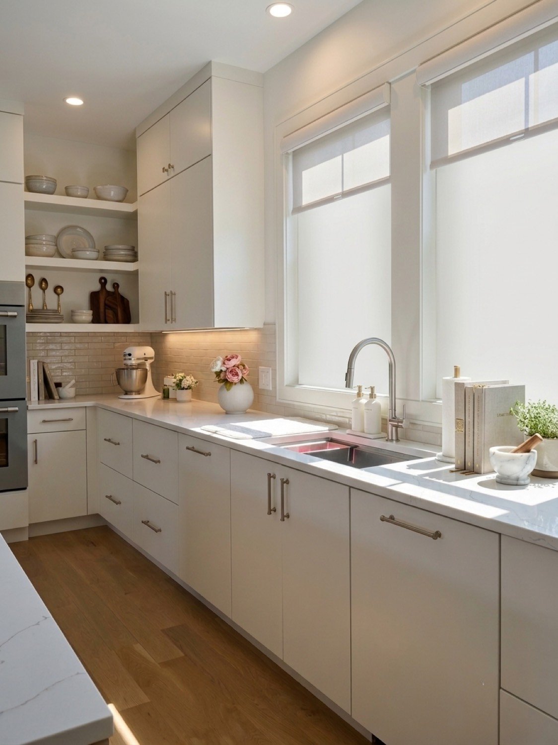 Renovated kitchen with island and custom cabinetry